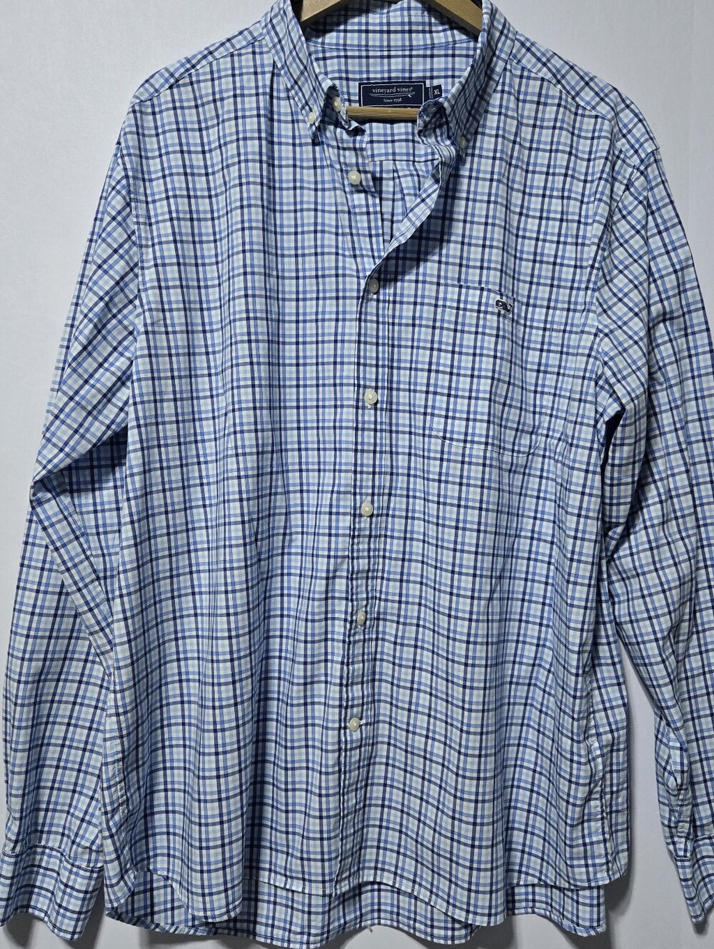 Vineyard Vines Men's Size XL Blue Plaid L/Sleeve Button-Down Shirt, Whale LOGO